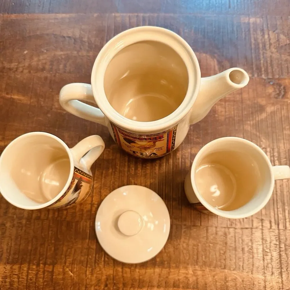 Bay Island Inc. Rooster Brand Ceramic Tea Set-Teapot with Lid & 2 Matching Mugs